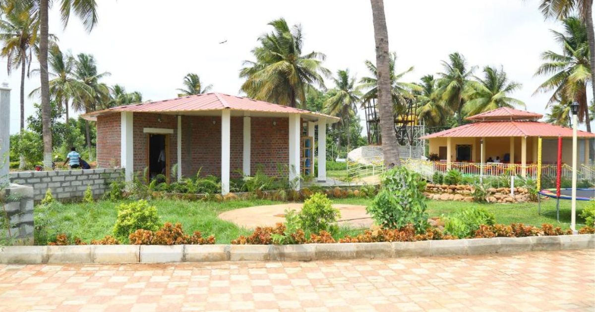 Scenic daytime view of resort cottages