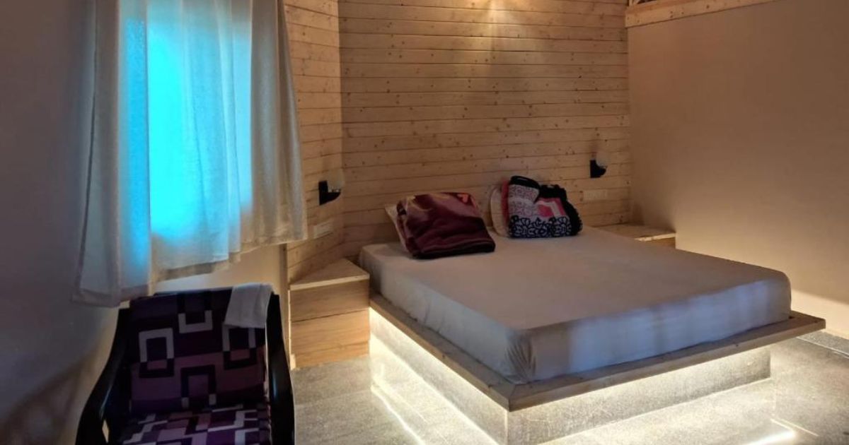 resort bedroom with warm lighting